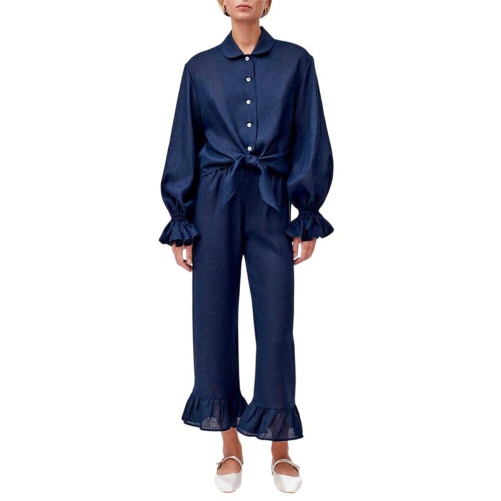 Sleeper Womens/Ladies Linen Pajama Set / Navy